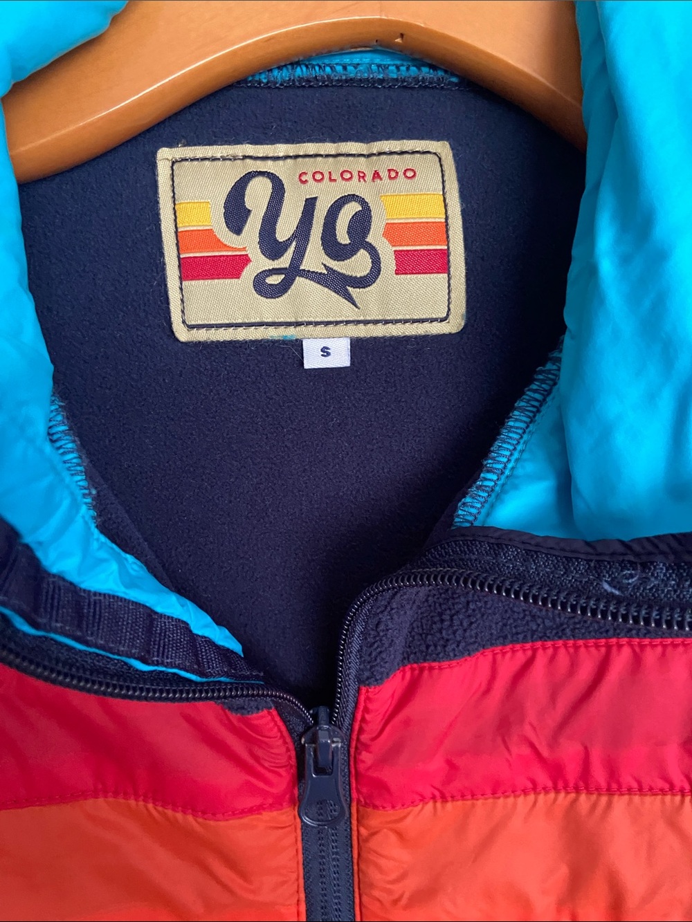 Women's Navy & Aqua Hooded Jacket with Rainbow Stripes - Picture 3 of 6
